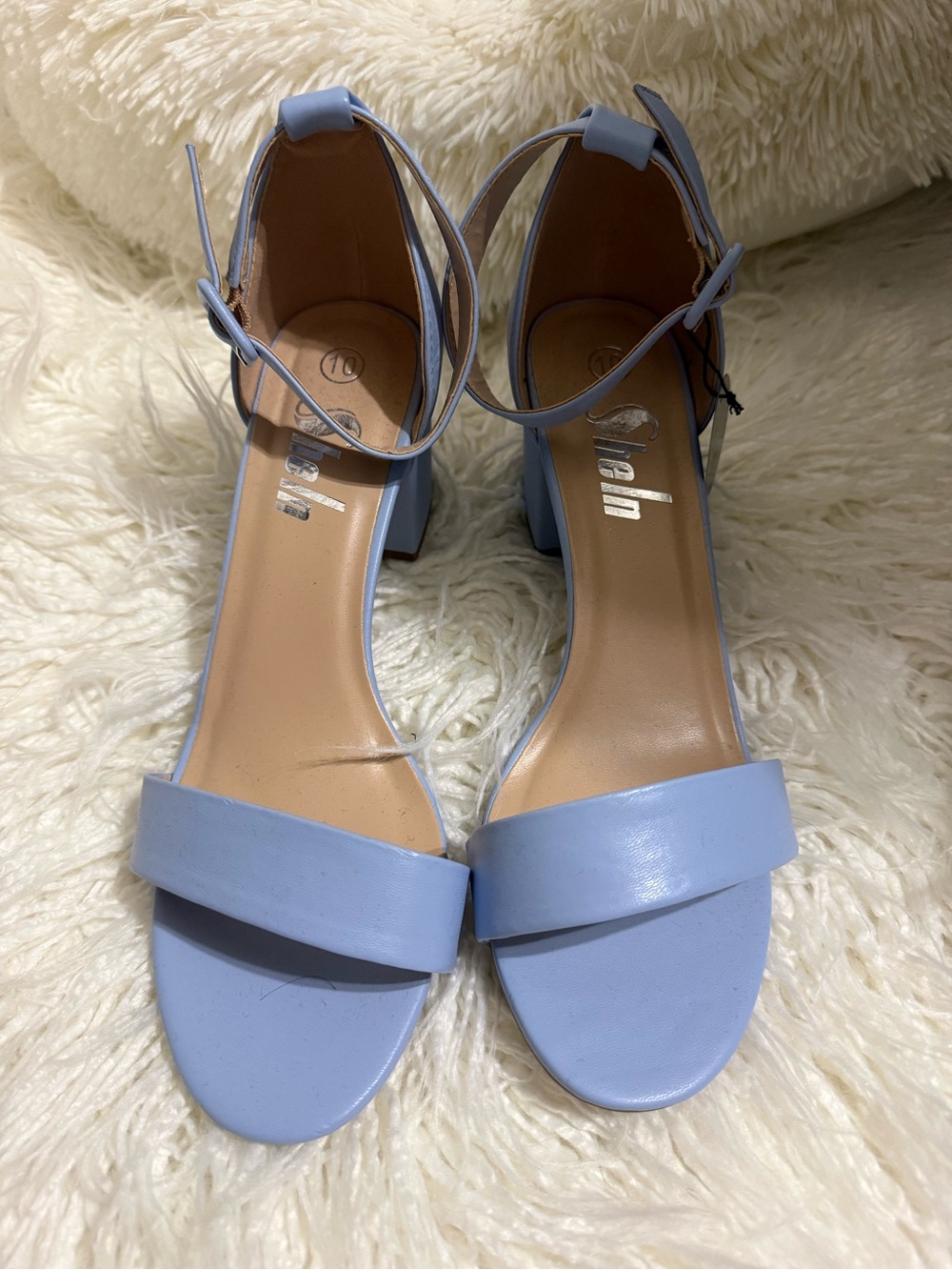 Ankle-Strap Block Heel Sandals in Light Blue